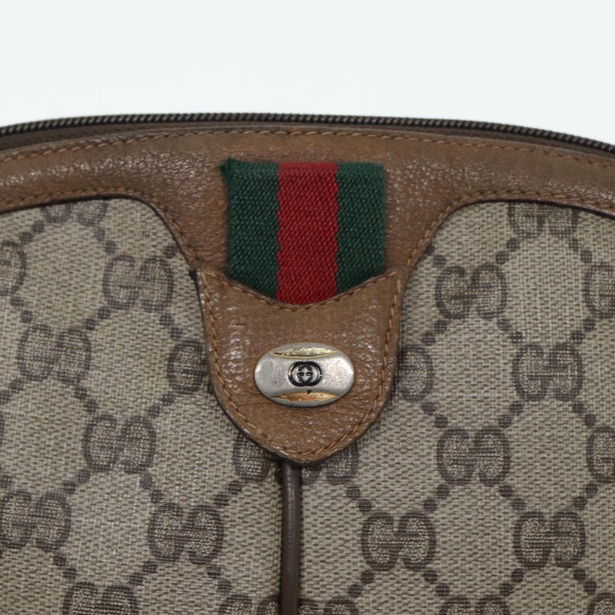 GUCCI GG Canvas Web Sherry Line Shoulder Bag PVC Beige Gold 68.02.047 86305