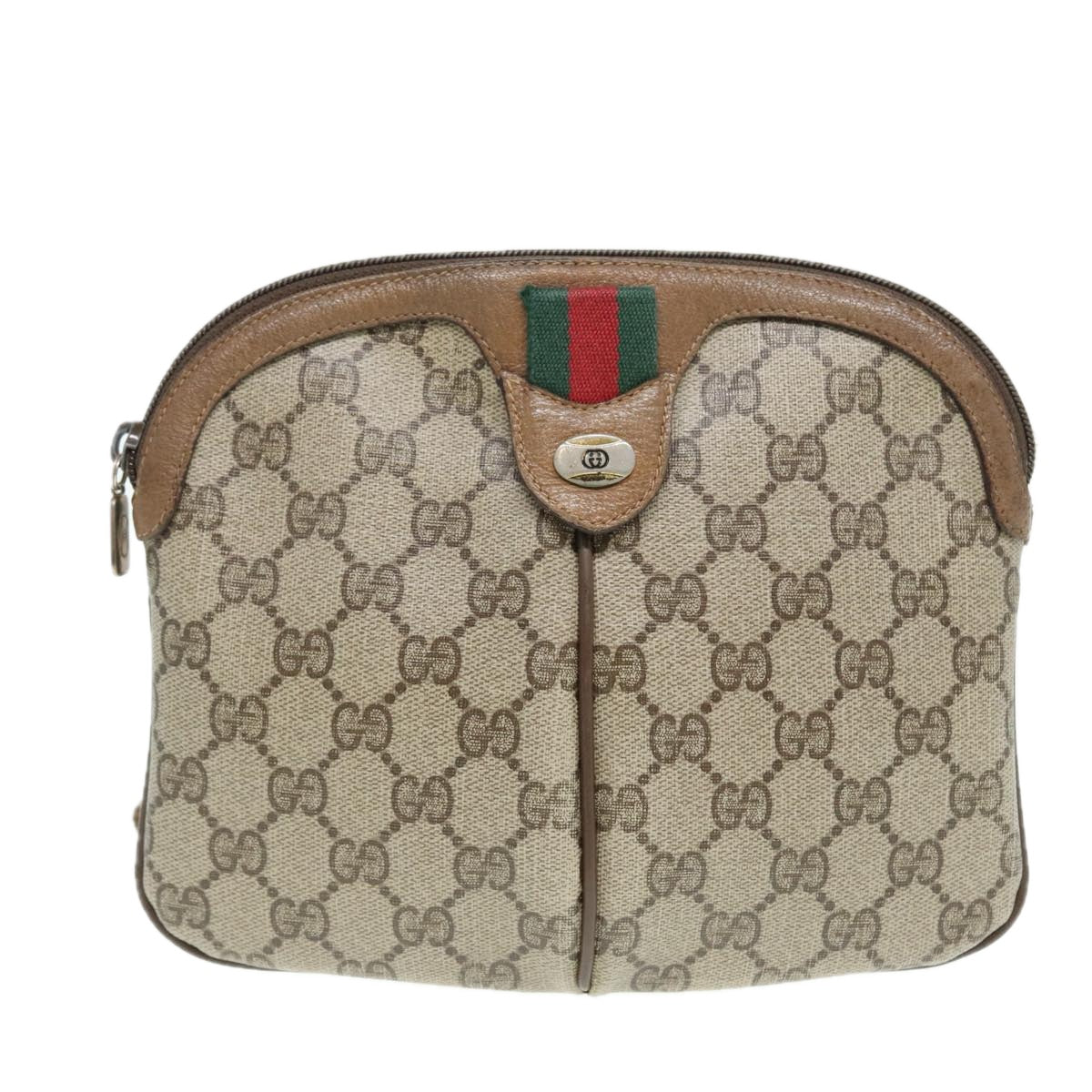 GUCCI GG Canvas Web Sherry Line Shoulder Bag PVC Beige Gold 68.02.047 86305