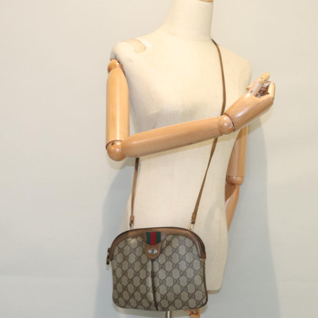 GUCCI GG Canvas Web Sherry Line Shoulder Bag PVC Beige Gold 68.02.047 86305