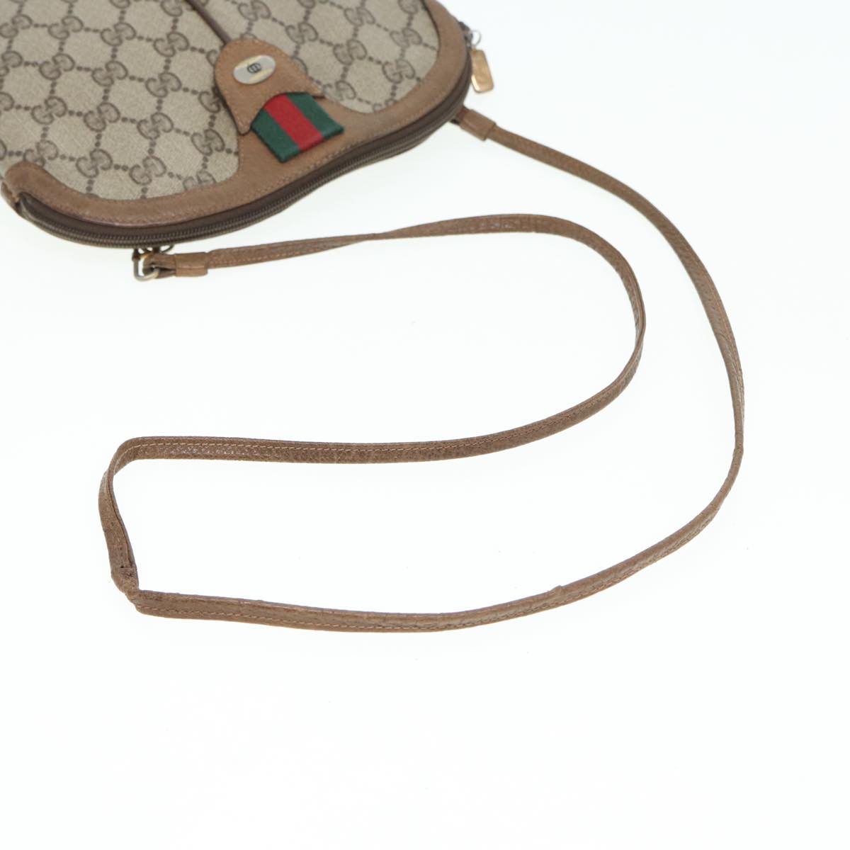 GUCCI GG Canvas Web Sherry Line Shoulder Bag PVC Beige Gold 68.02.047 86305