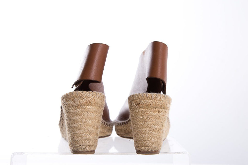 CÃƒÆ’Ã‚Â©line Brown Leather Espadrilles Wedges SZ 38