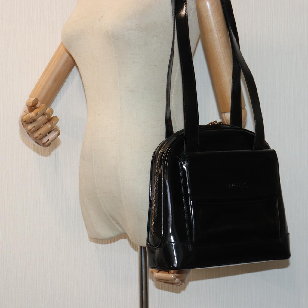 GUCCI Bamboo Backpack Enamel Black Gold 001 1075 1650 0 86335