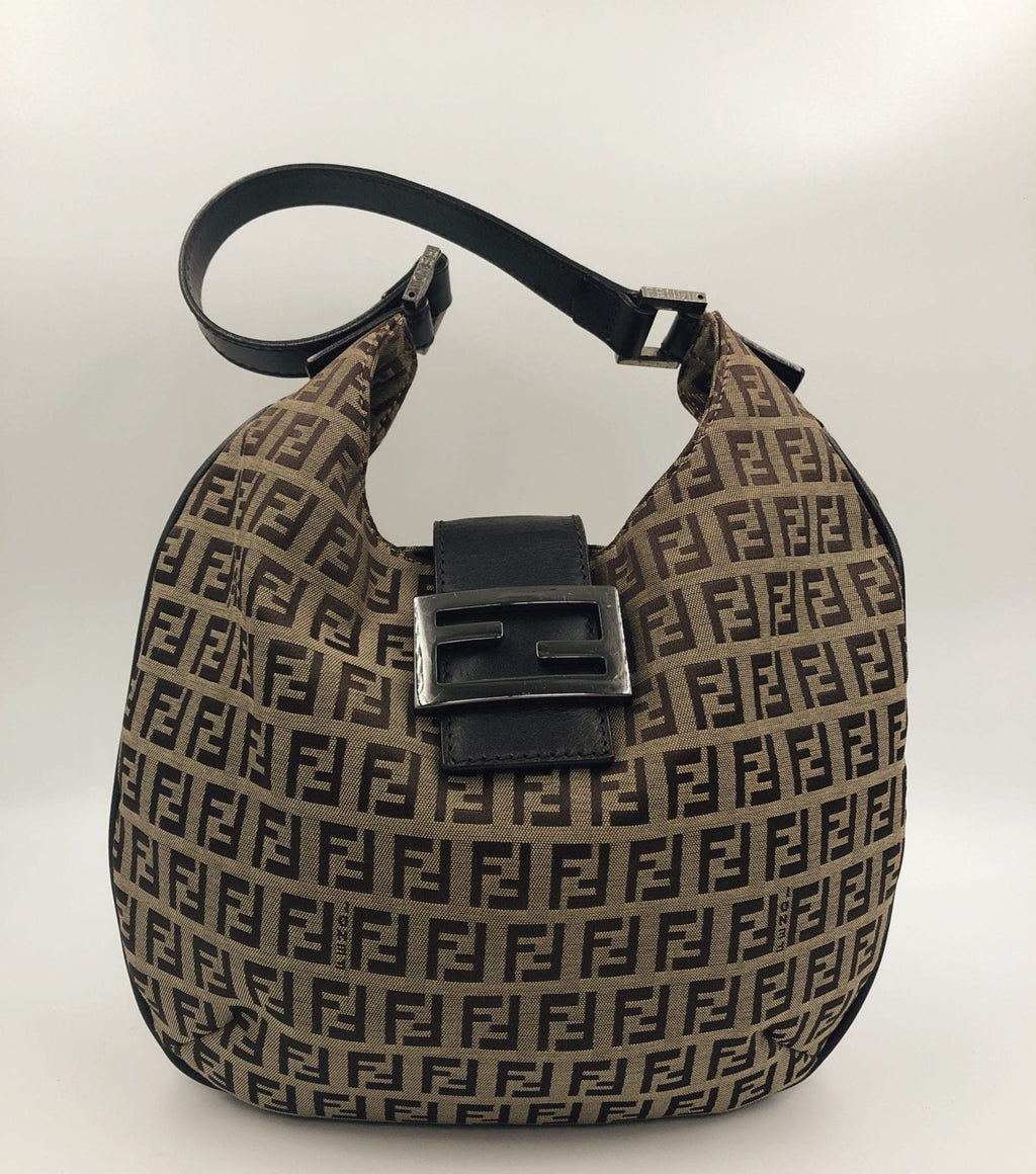 Fendi Croissant Hobo Bag in Beige Zucchino Canvas