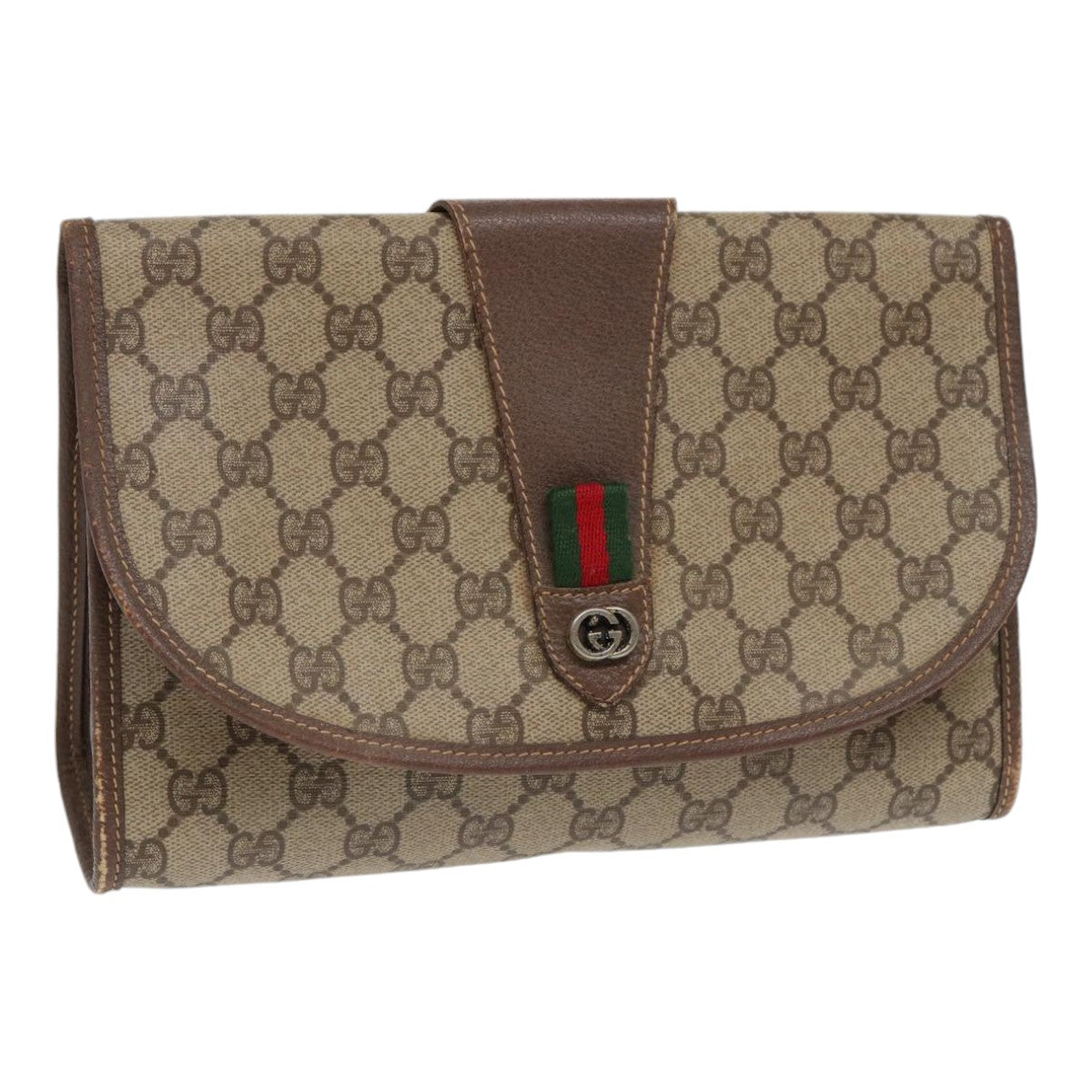GUCCI GG Supreme Web Sherry Line Clutch Bag PVC Beige Red 89 01 030 86403