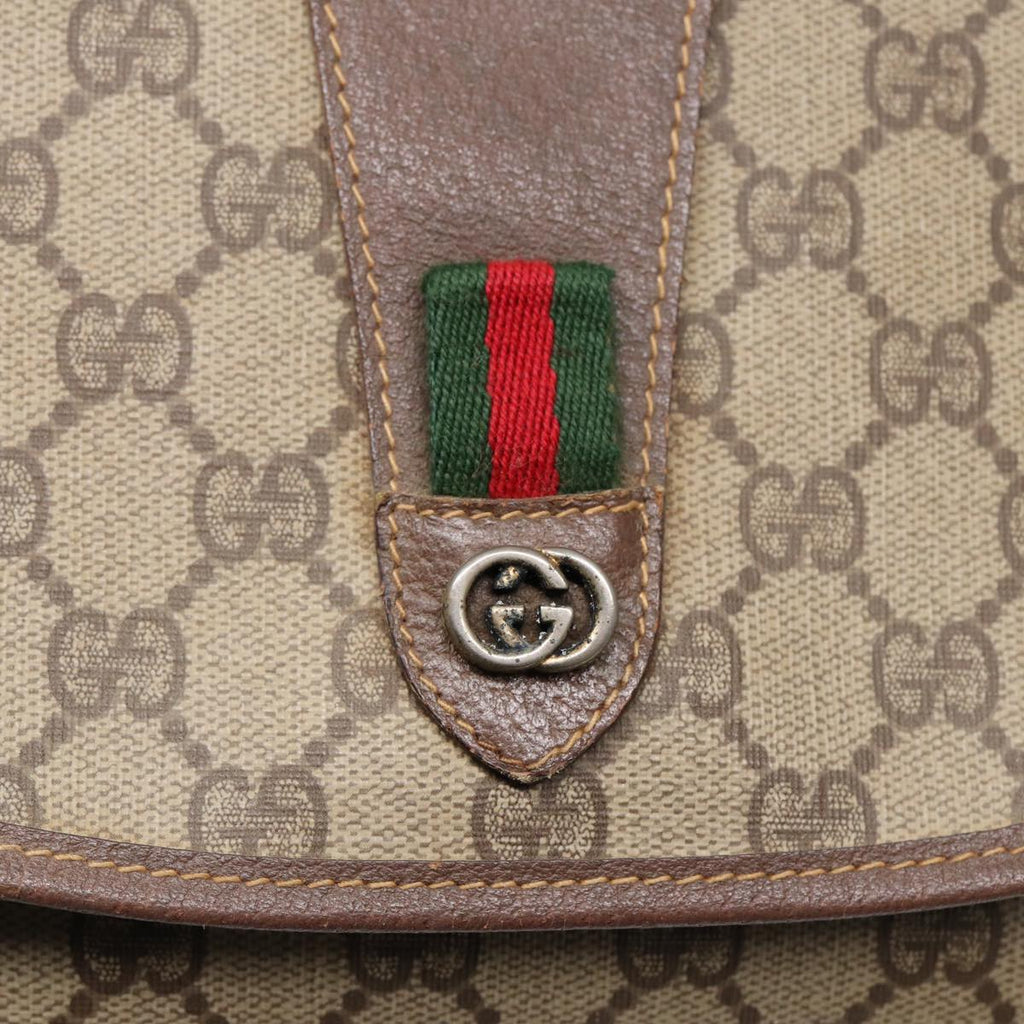 GUCCI GG Supreme Web Sherry Line Clutch Bag PVC Beige Red 89 01 030 86403