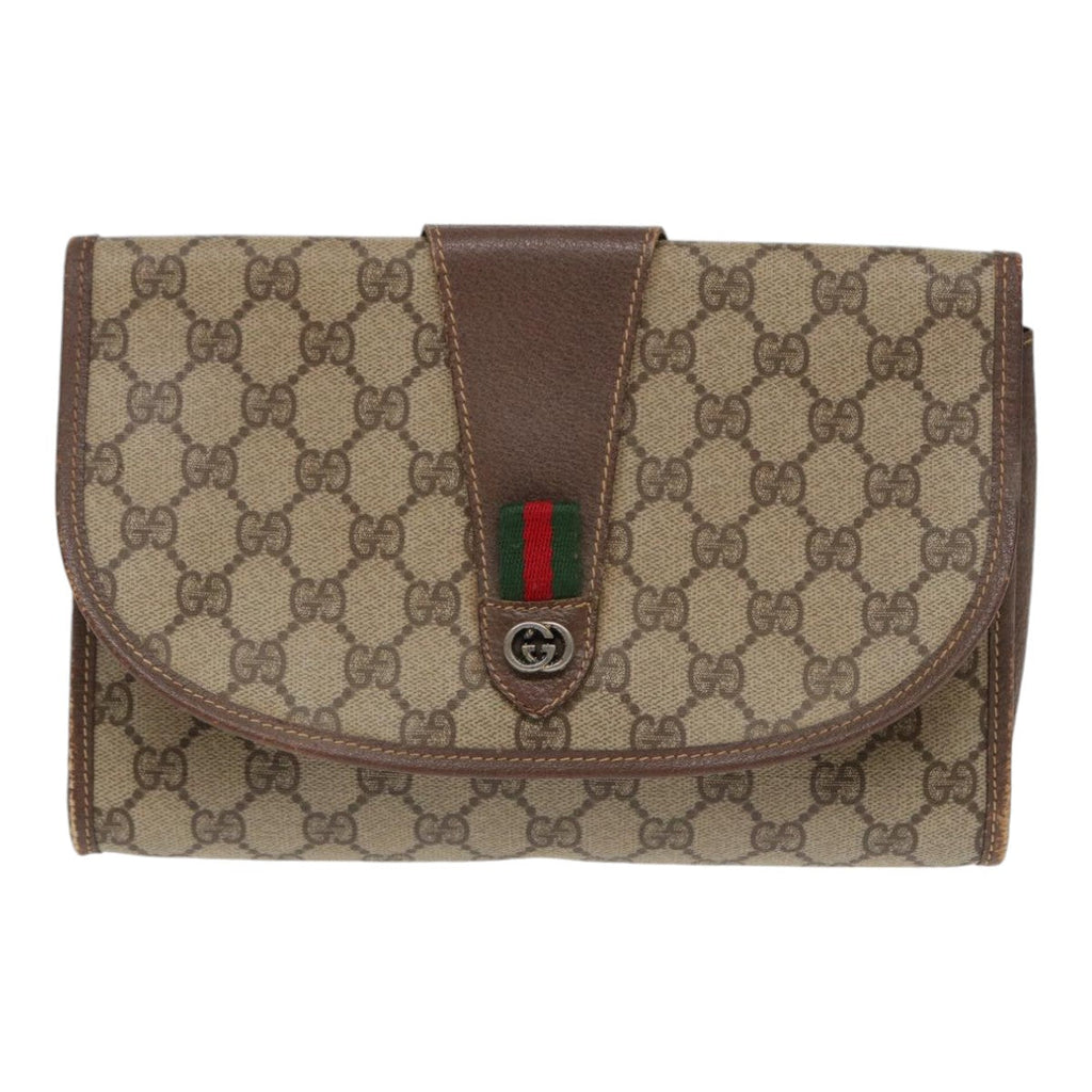 GUCCI GG Supreme Web Sherry Line Clutch Bag PVC Beige Red 89 01 030 86403
