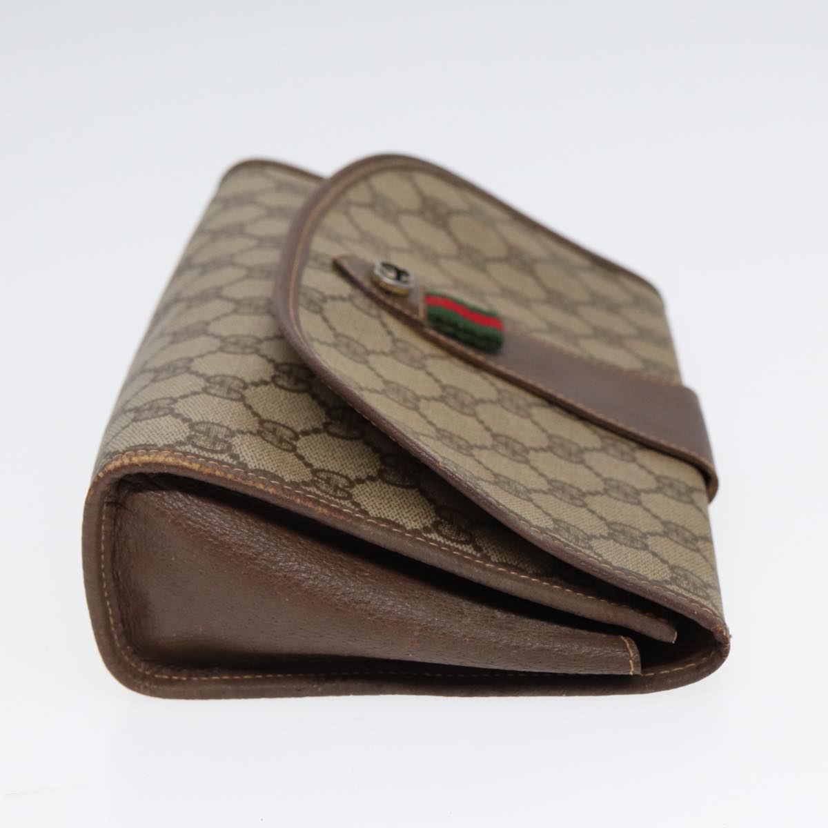 GUCCI GG Supreme Web Sherry Line Clutch Bag PVC Beige Red 89 01 030 86403