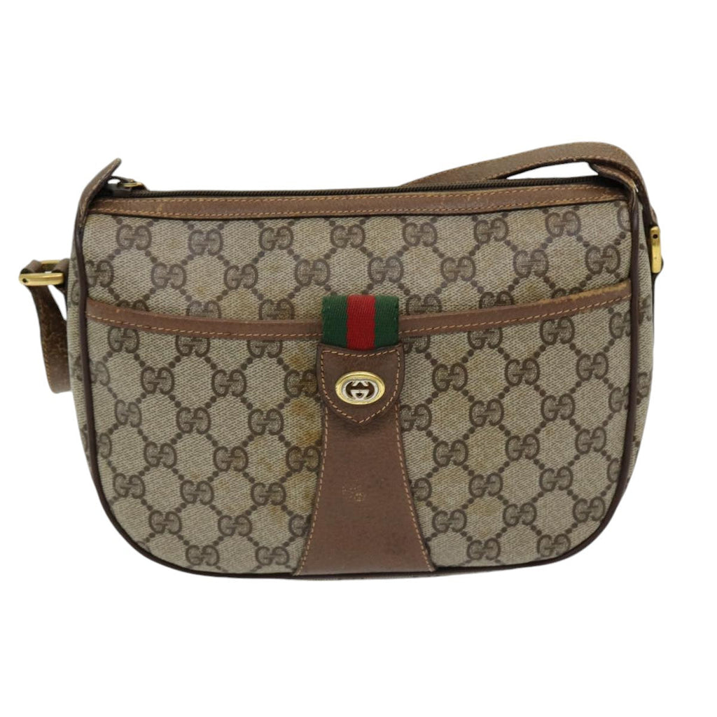 GUCCI GG Canvas Web Sherry Line Shoulder Bag PVC Beige Green Red 86406