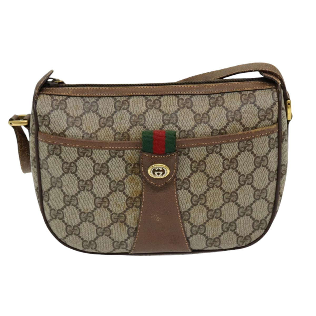 GUCCI GG Canvas Web Sherry Line Shoulder Bag PVC Beige Green Red 86406