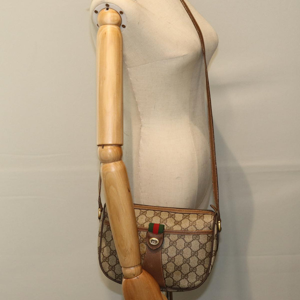 GUCCI GG Canvas Web Sherry Line Shoulder Bag PVC Beige Green Red 86406