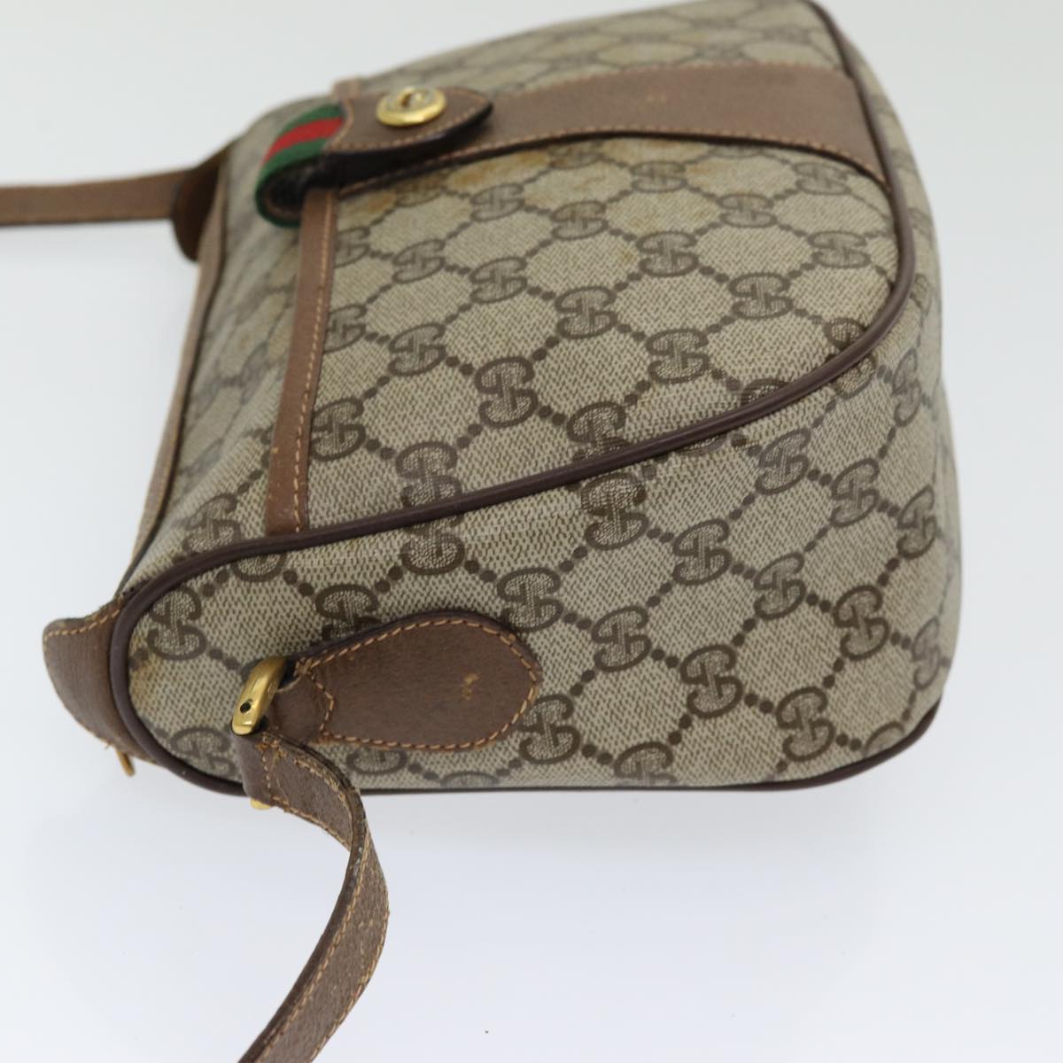 GUCCI GG Canvas Web Sherry Line Shoulder Bag PVC Beige Green Red 86406