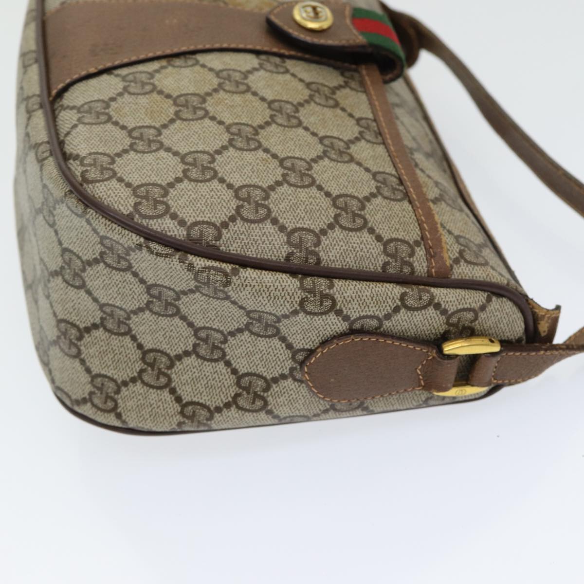 GUCCI GG Canvas Web Sherry Line Shoulder Bag PVC Beige Green Red 86406