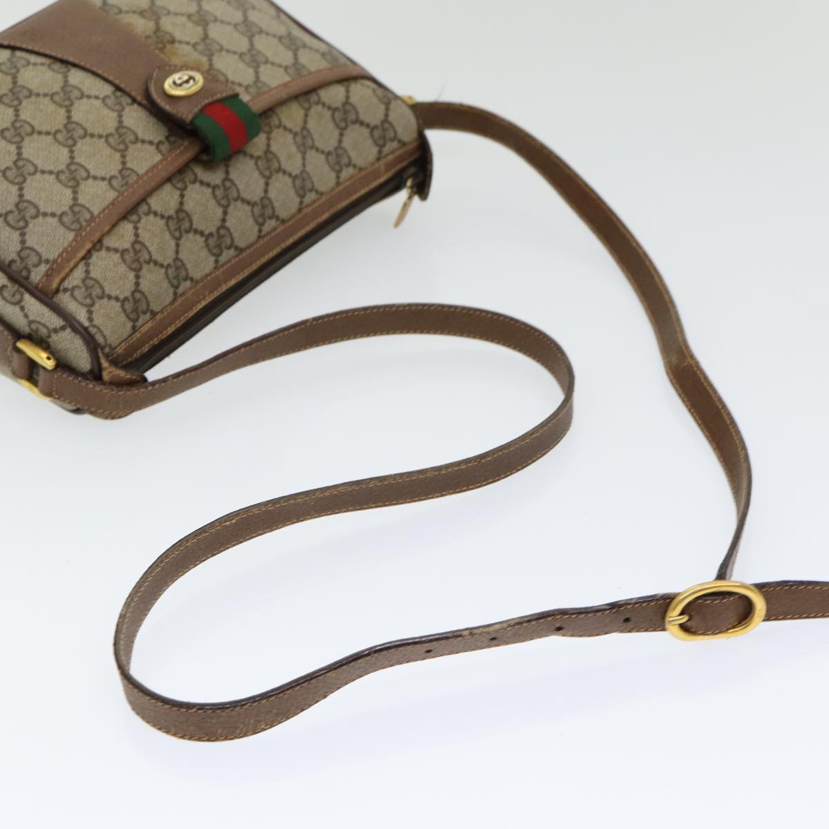 GUCCI GG Canvas Web Sherry Line Shoulder Bag PVC Beige Green Red 86406