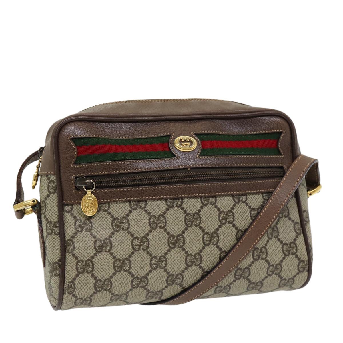 GUCCI GG Supreme Web Sherry Line Shoulder Bag Beige Gold 001 44 6655 86407