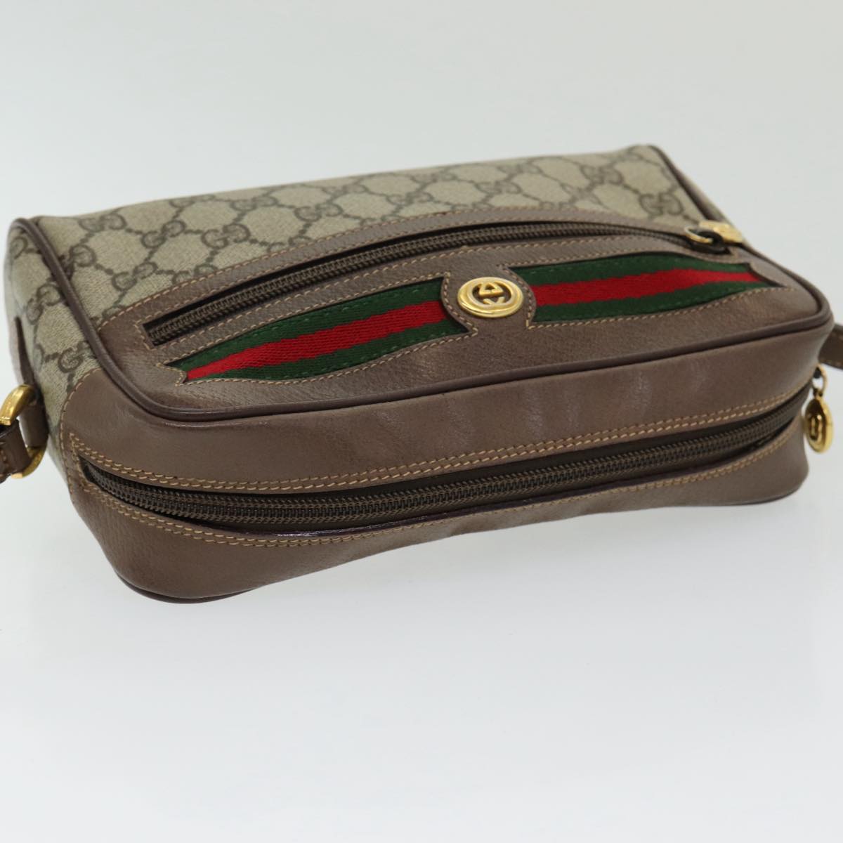 GUCCI GG Supreme Web Sherry Line Shoulder Bag Beige Gold 001 44 6655 86407