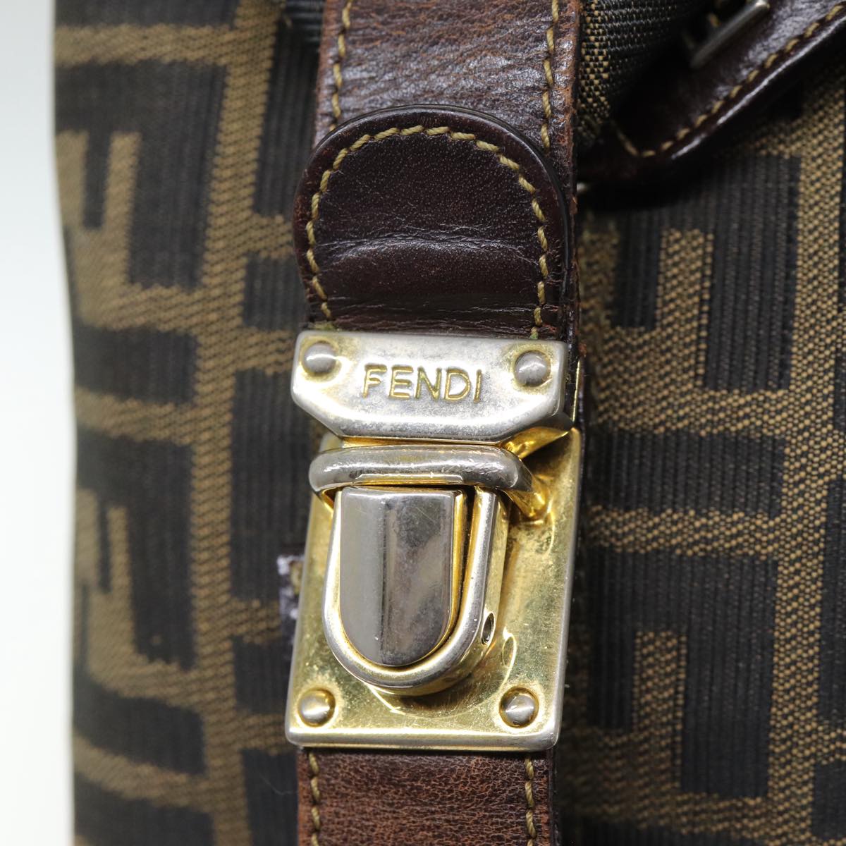 FENDI Zucca Canvas Vanity Pouch Brown Black gold 86430