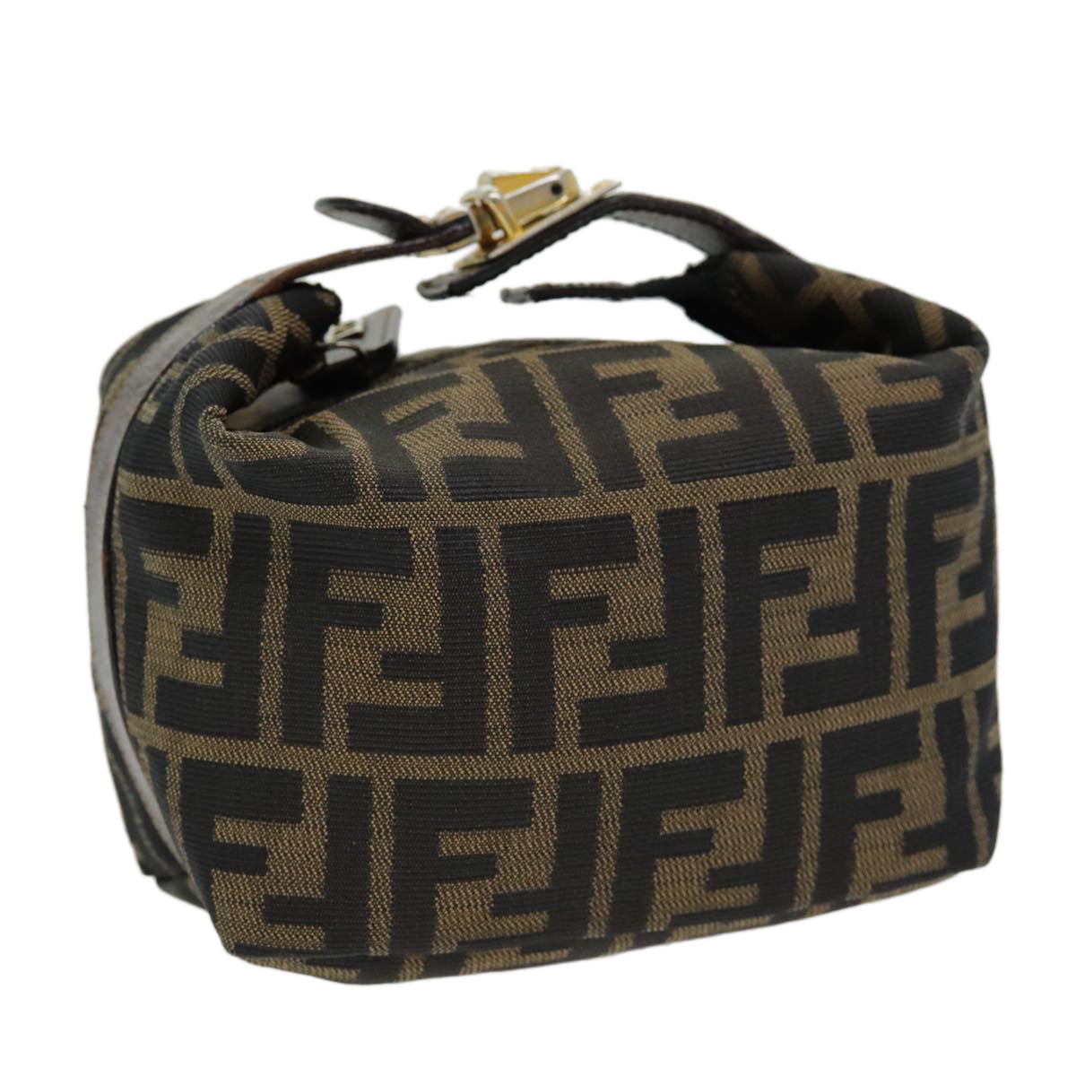 FENDI Zucca Canvas Vanity Pouch Brown Black gold 86430