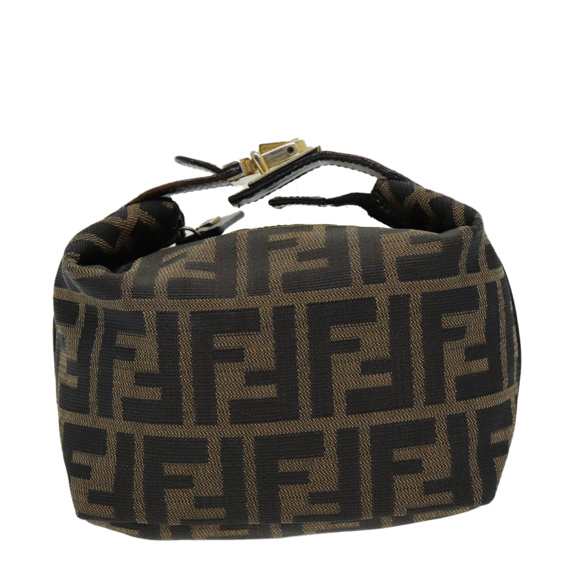 FENDI Zucca Canvas Vanity Pouch Brown Black gold 86430