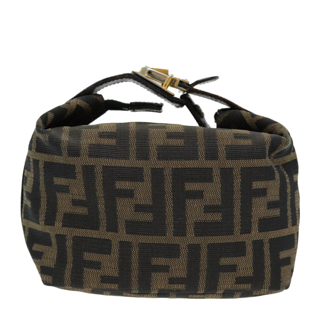 FENDI Zucca Canvas Vanity Pouch Brown Black gold 86430