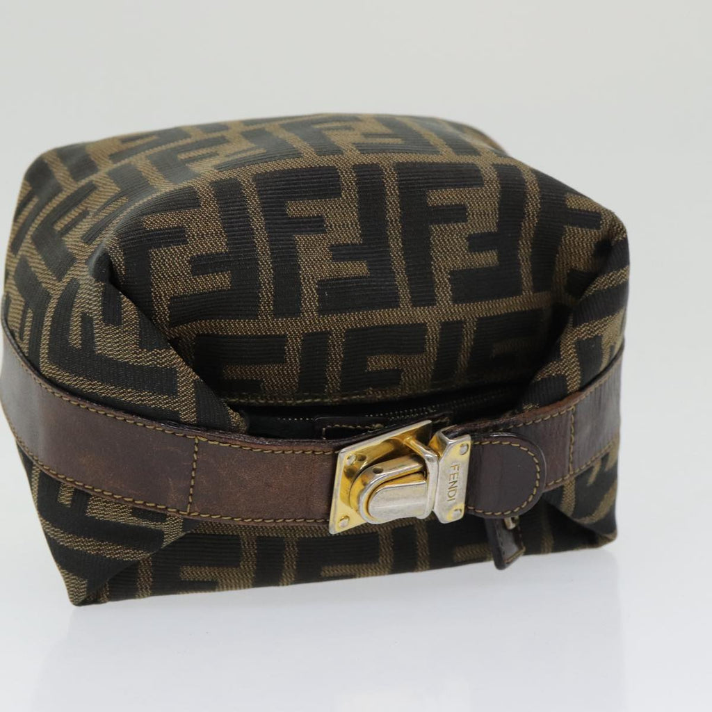 FENDI Zucca Canvas Vanity Pouch Brown Black gold 86430