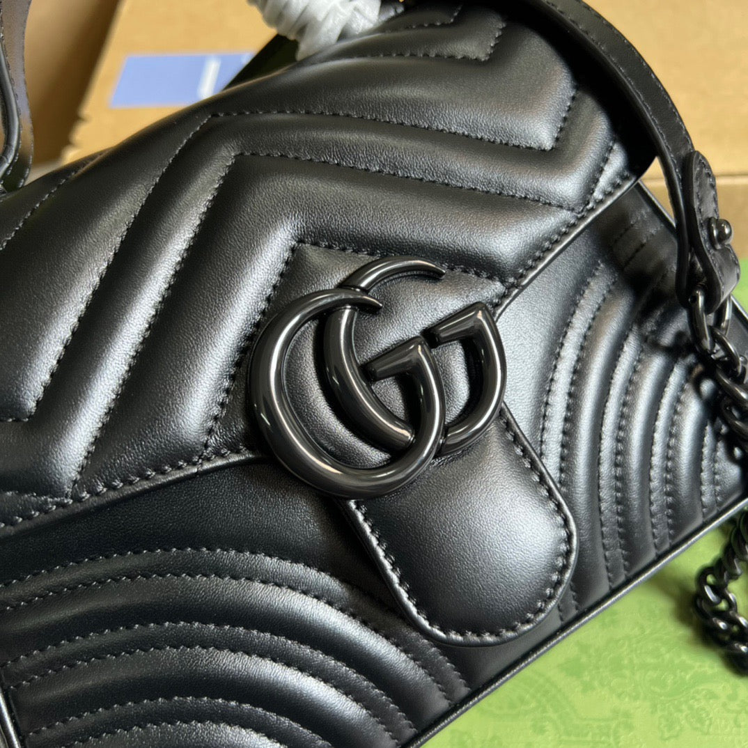 gg Marmont Mini Top Handle Bag Black For Women, Women’s Bags 8.3in/21cm gg ‎