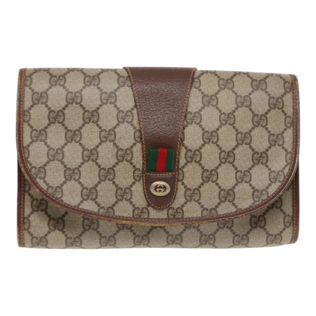 GUCCI GG Supreme Web Sherry Line Clutch Bag Brown 156 01 030 86523