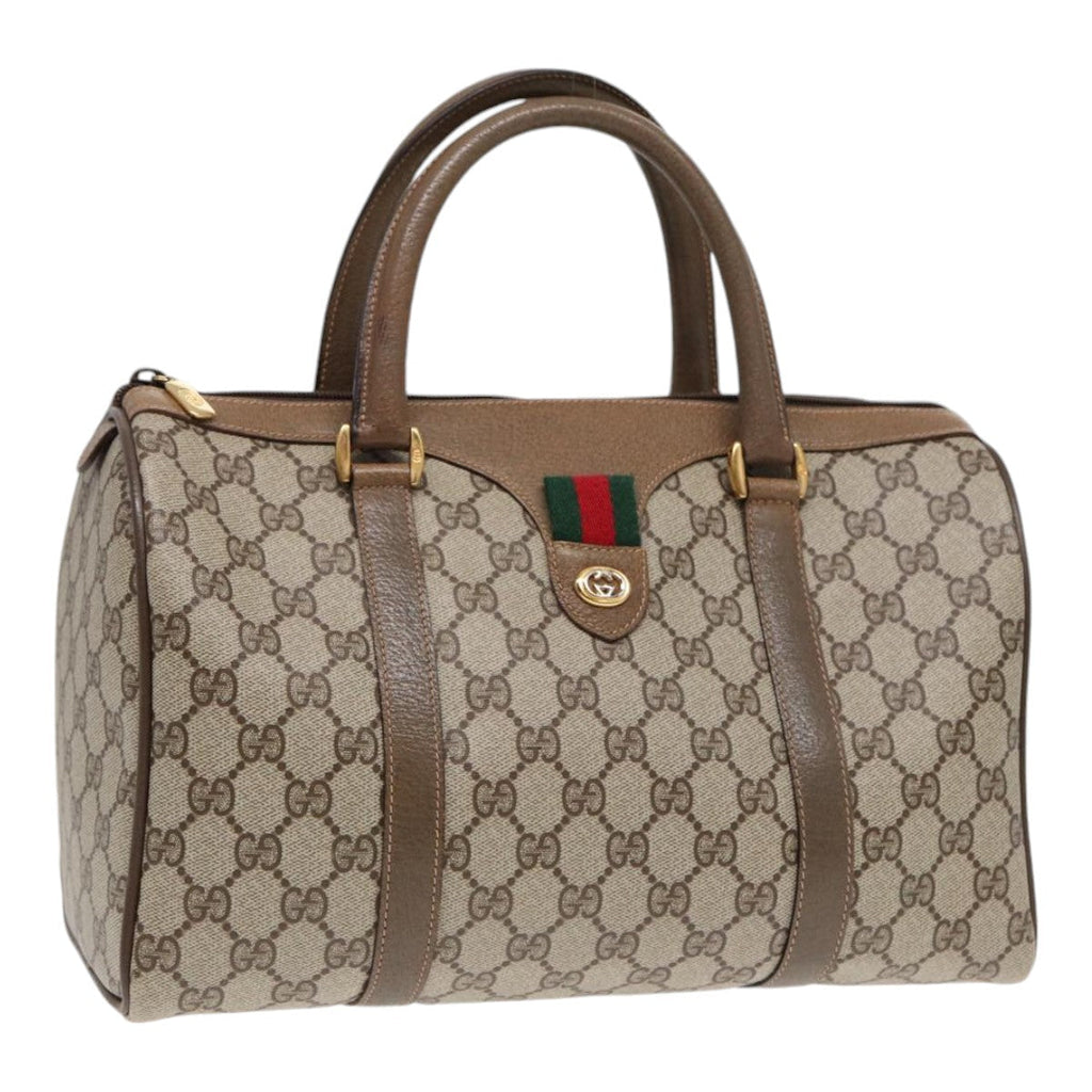 GUCCI GG Supreme Web Sherry Line Boston Bag PVC Beige Gold 40 02 007 86544