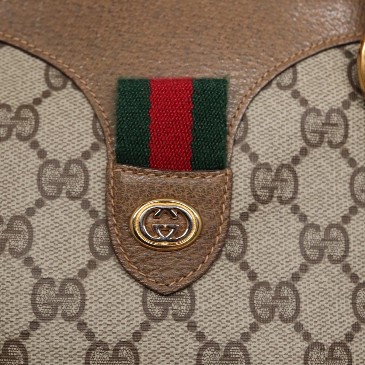 GUCCI GG Supreme Web Sherry Line Boston Bag PVC Beige Gold 40 02 007 86544