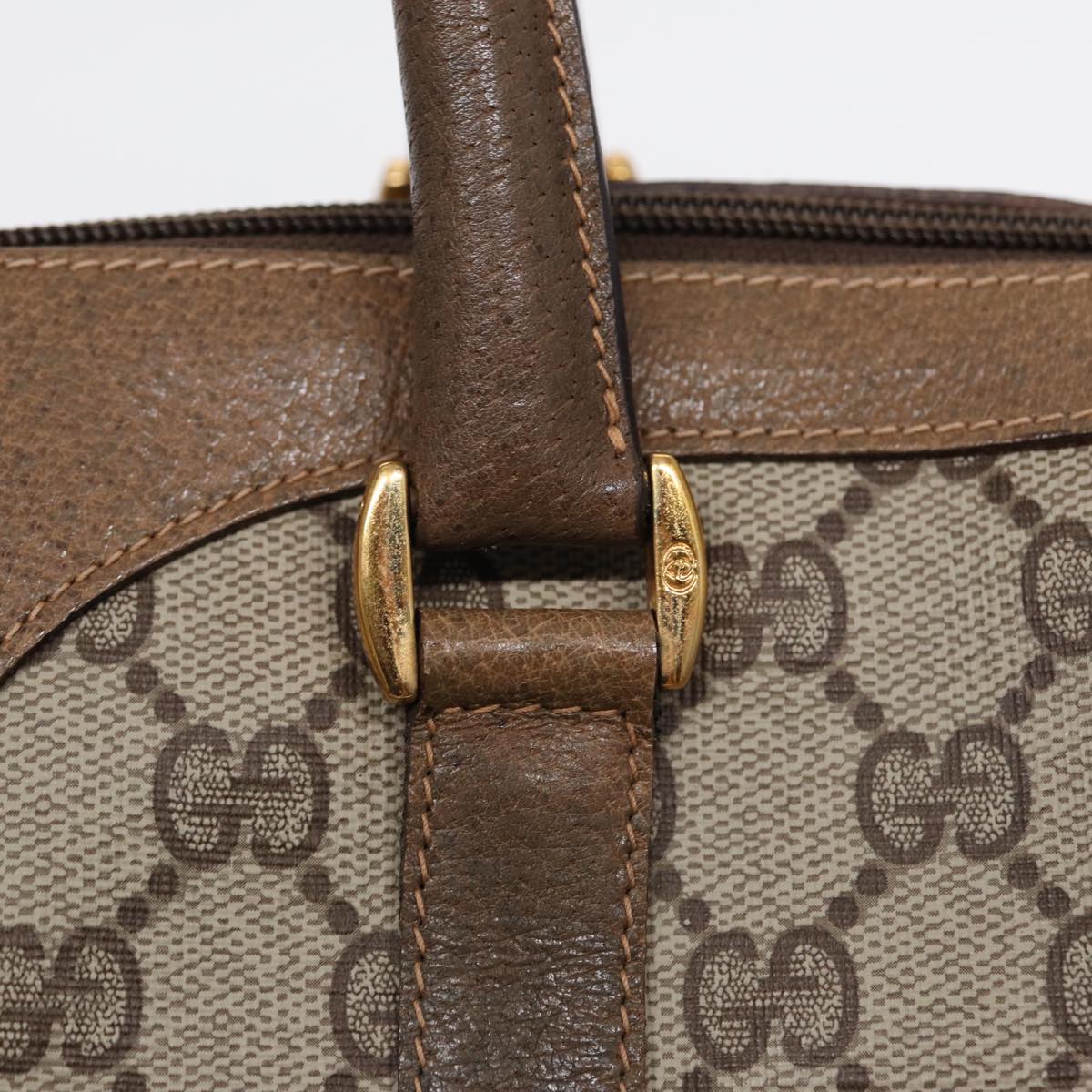 GUCCI GG Supreme Web Sherry Line Boston Bag PVC Beige Gold 40 02 007 86544