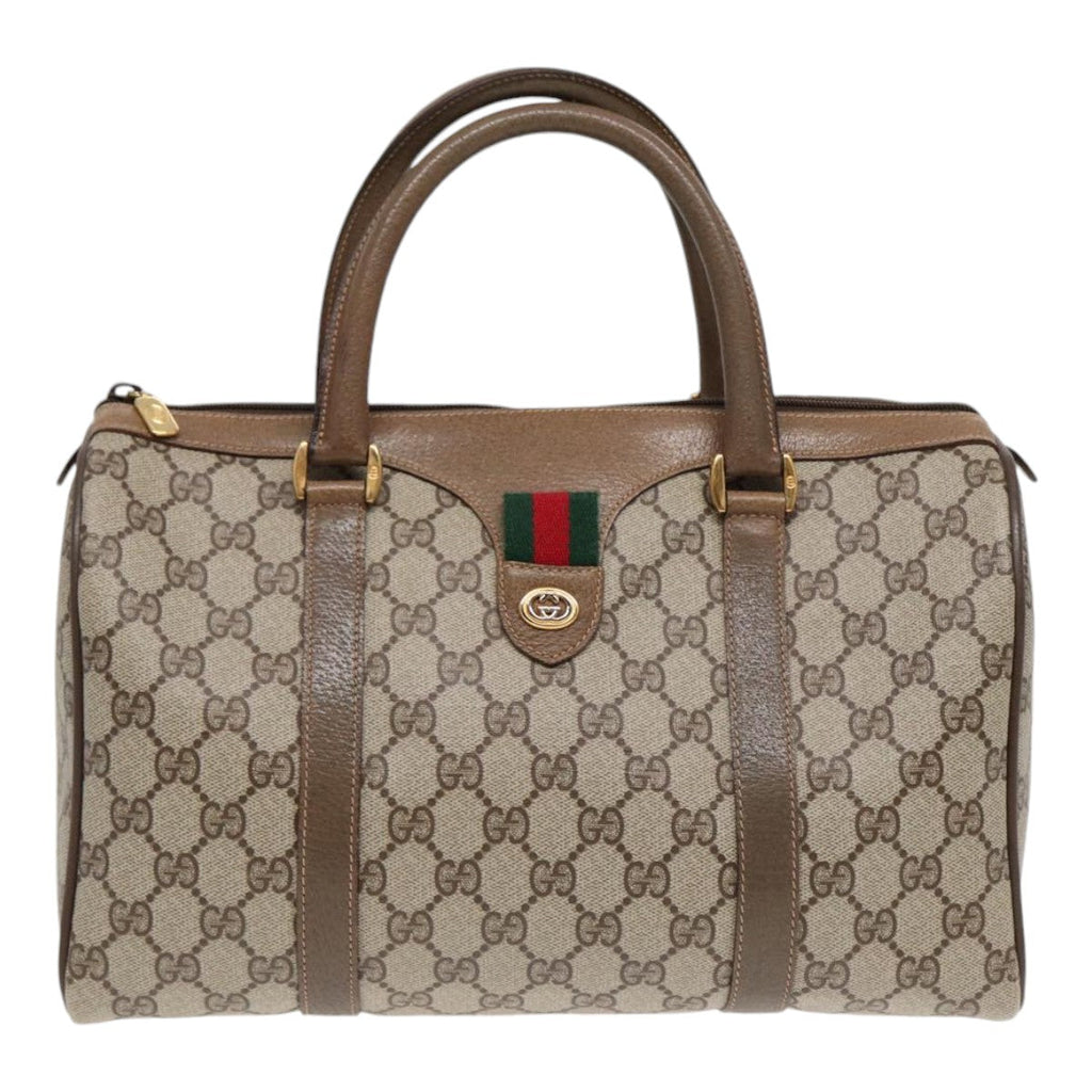 GUCCI GG Supreme Web Sherry Line Boston Bag PVC Beige Gold 40 02 007 86544