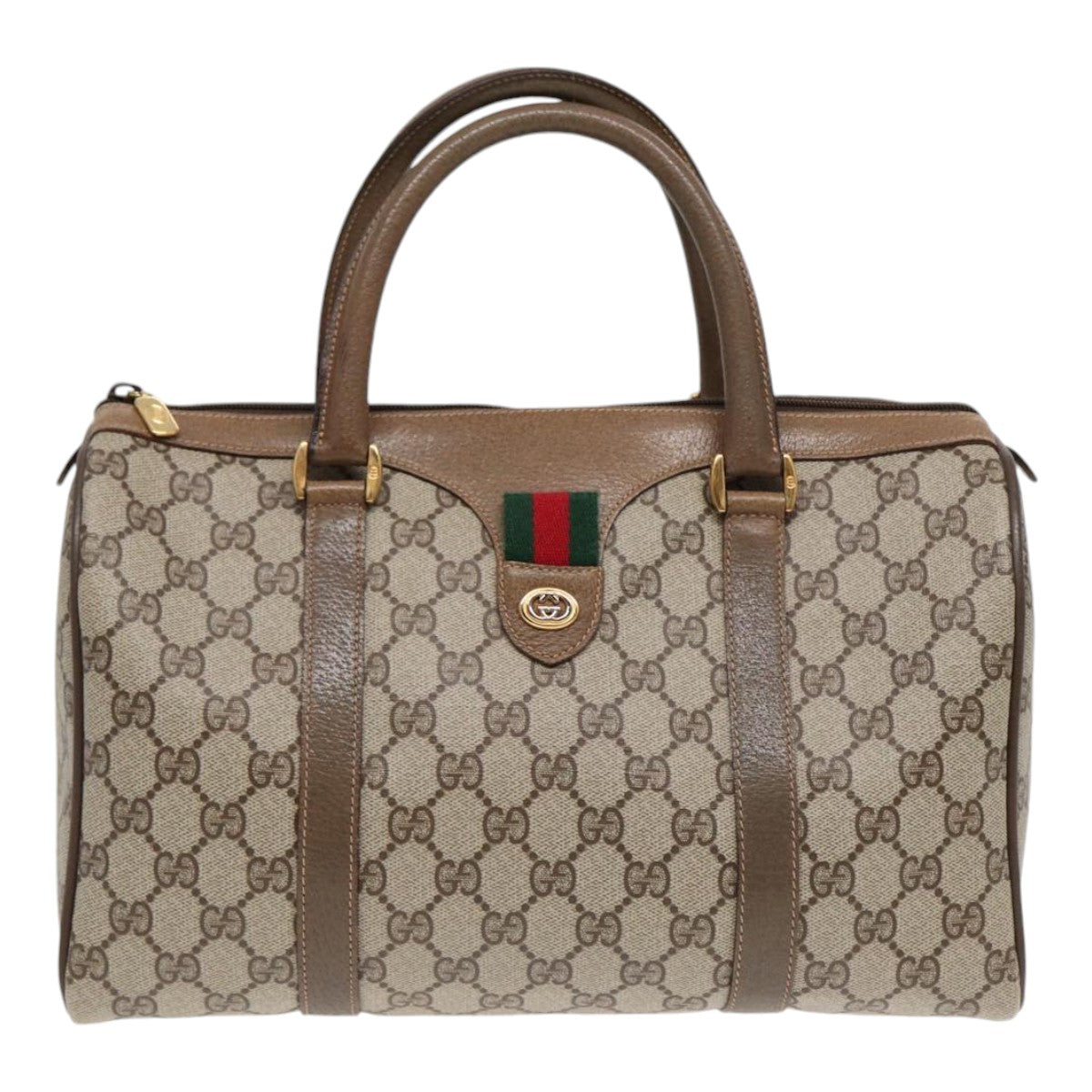 GUCCI GG Supreme Web Sherry Line Boston Bag PVC Beige Gold 40 02 007 86544