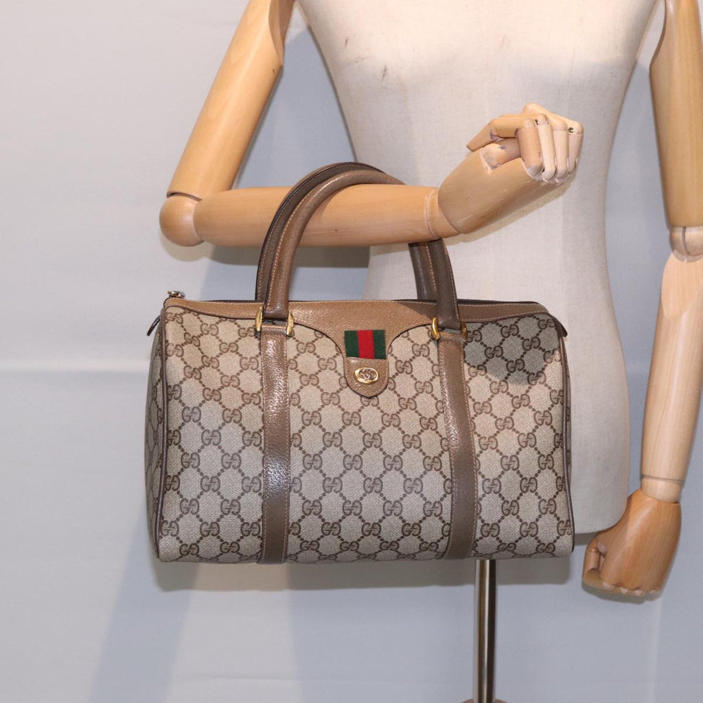 GUCCI GG Supreme Web Sherry Line Boston Bag PVC Beige Gold 40 02 007 86544