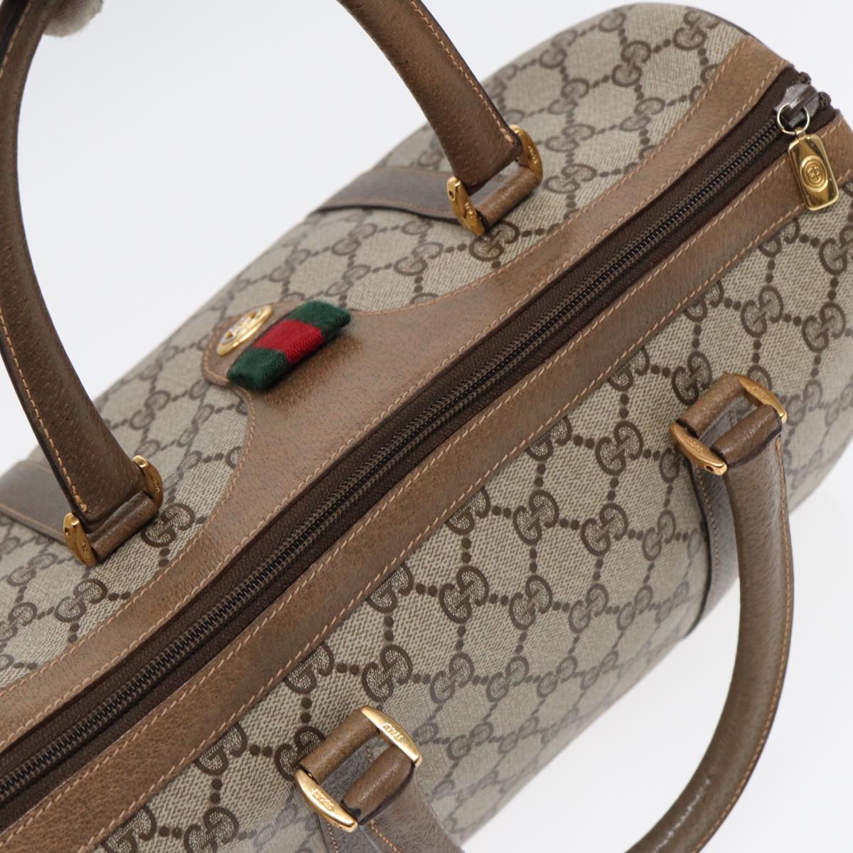 GUCCI GG Supreme Web Sherry Line Boston Bag PVC Beige Gold 40 02 007 86544
