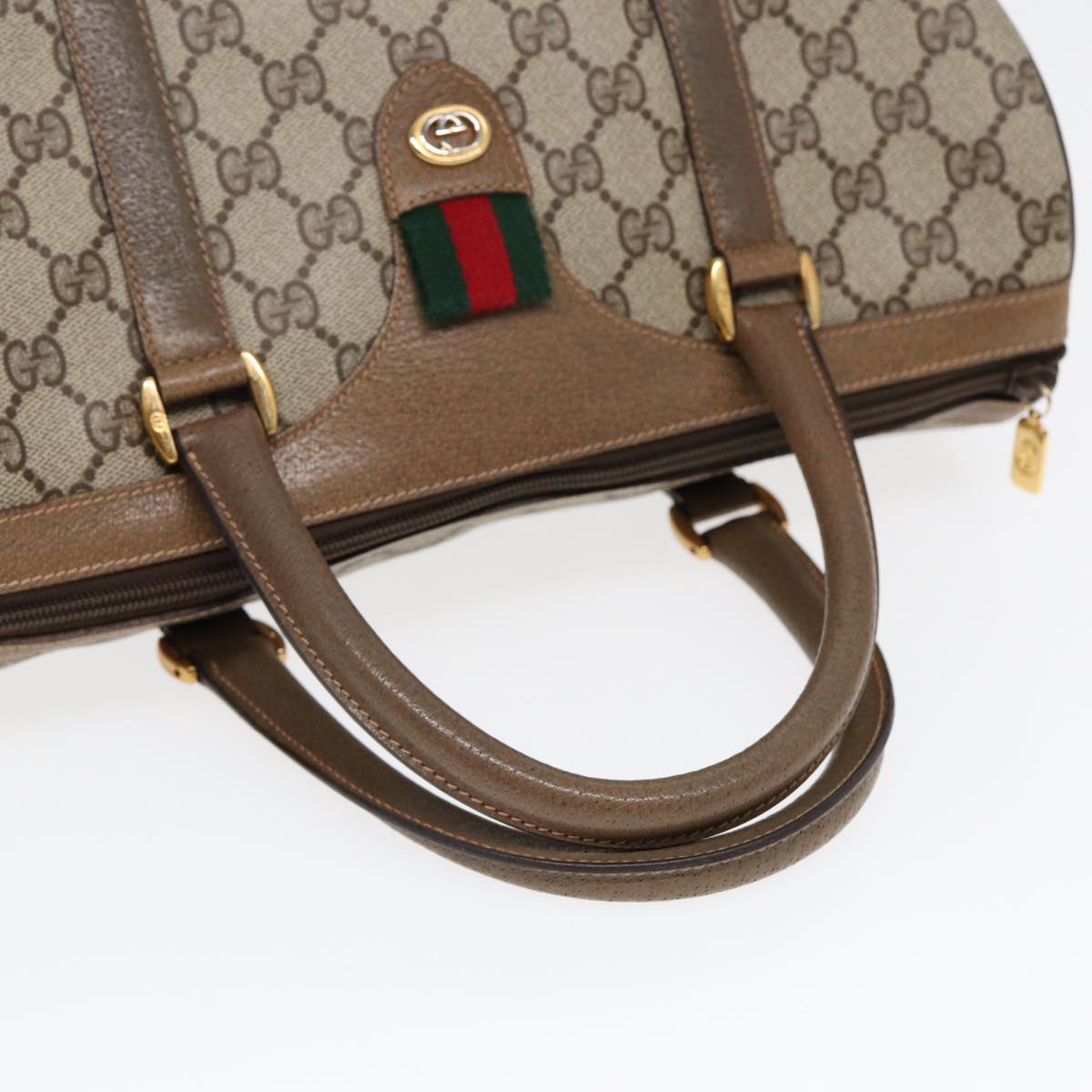 GUCCI GG Supreme Web Sherry Line Boston Bag PVC Beige Gold 40 02 007 86544