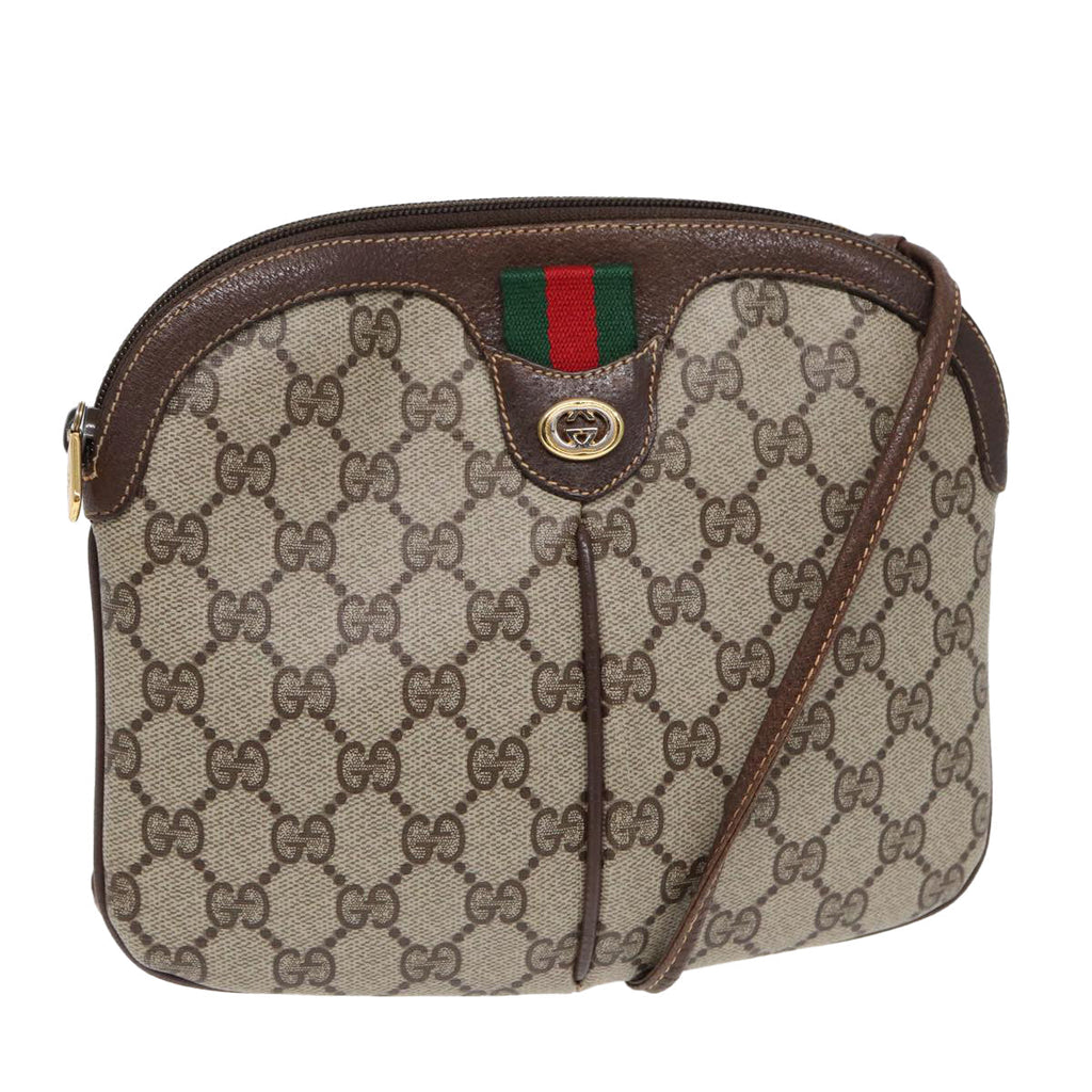 GUCCI GG Supreme Web Sherry Line Shoulder Bag PVC Beige Gold 86551