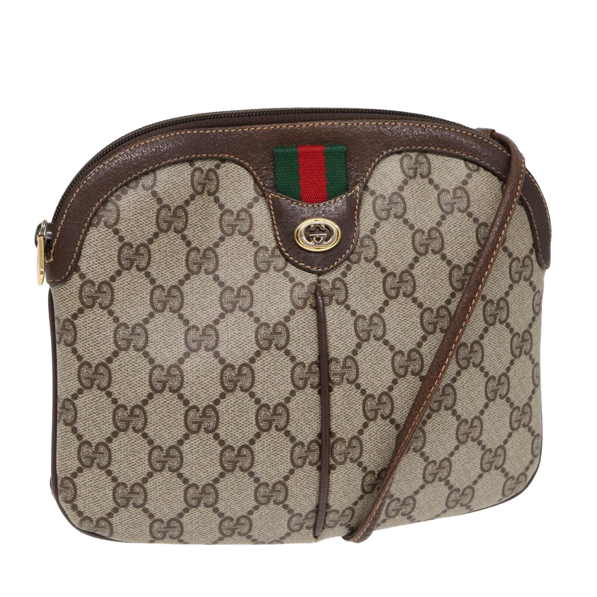 GUCCI GG Supreme Web Sherry Line Shoulder Bag PVC Beige Gold 86551
