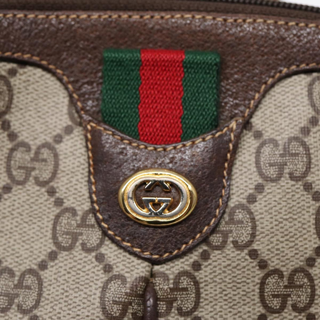 GUCCI GG Supreme Web Sherry Line Shoulder Bag PVC Beige Gold 86551
