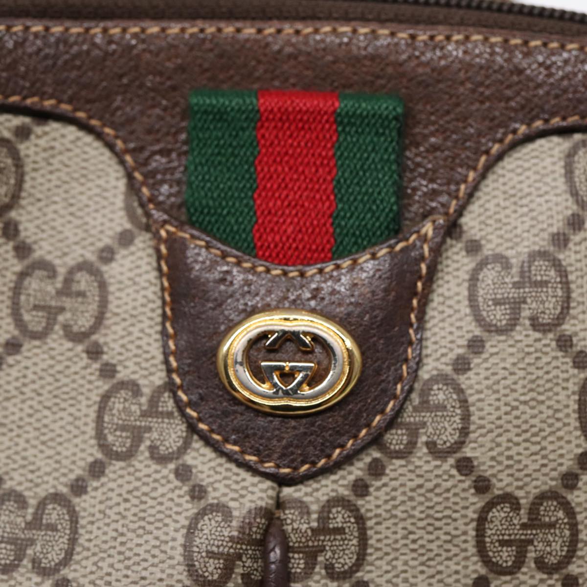 GUCCI GG Supreme Web Sherry Line Shoulder Bag PVC Beige Gold 86551