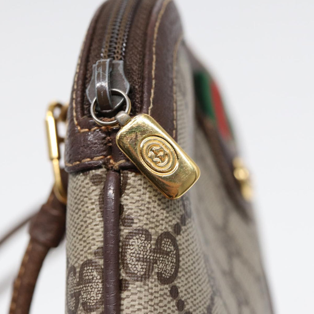 GUCCI GG Supreme Web Sherry Line Shoulder Bag PVC Beige Gold 86551
