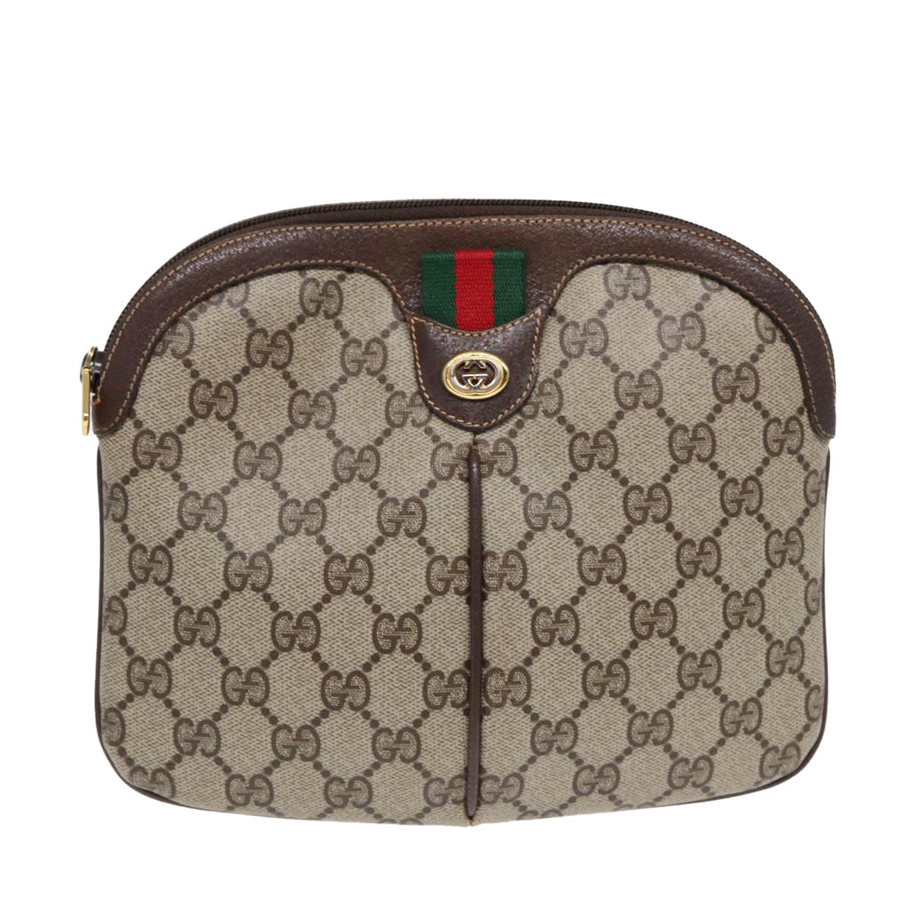GUCCI GG Supreme Web Sherry Line Shoulder Bag PVC Beige Gold 86551