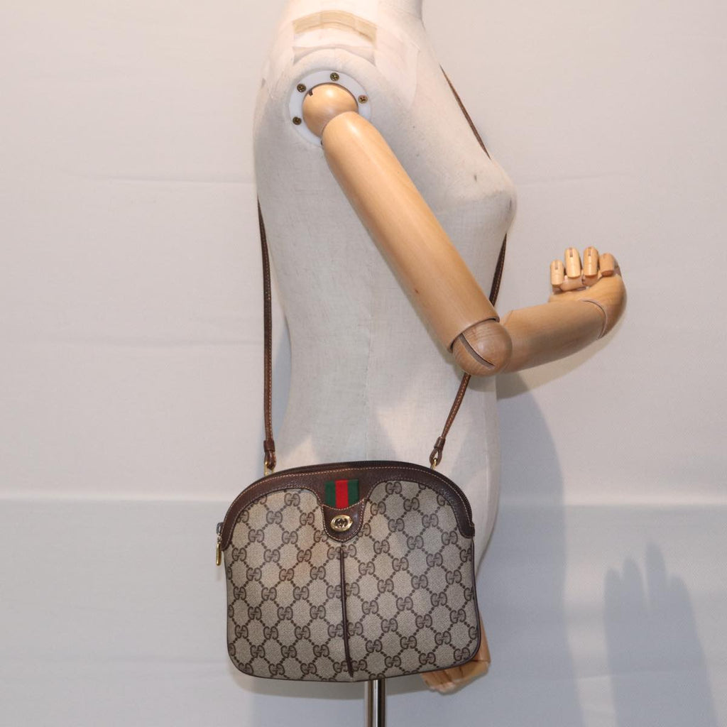 GUCCI GG Supreme Web Sherry Line Shoulder Bag PVC Beige Gold 86551
