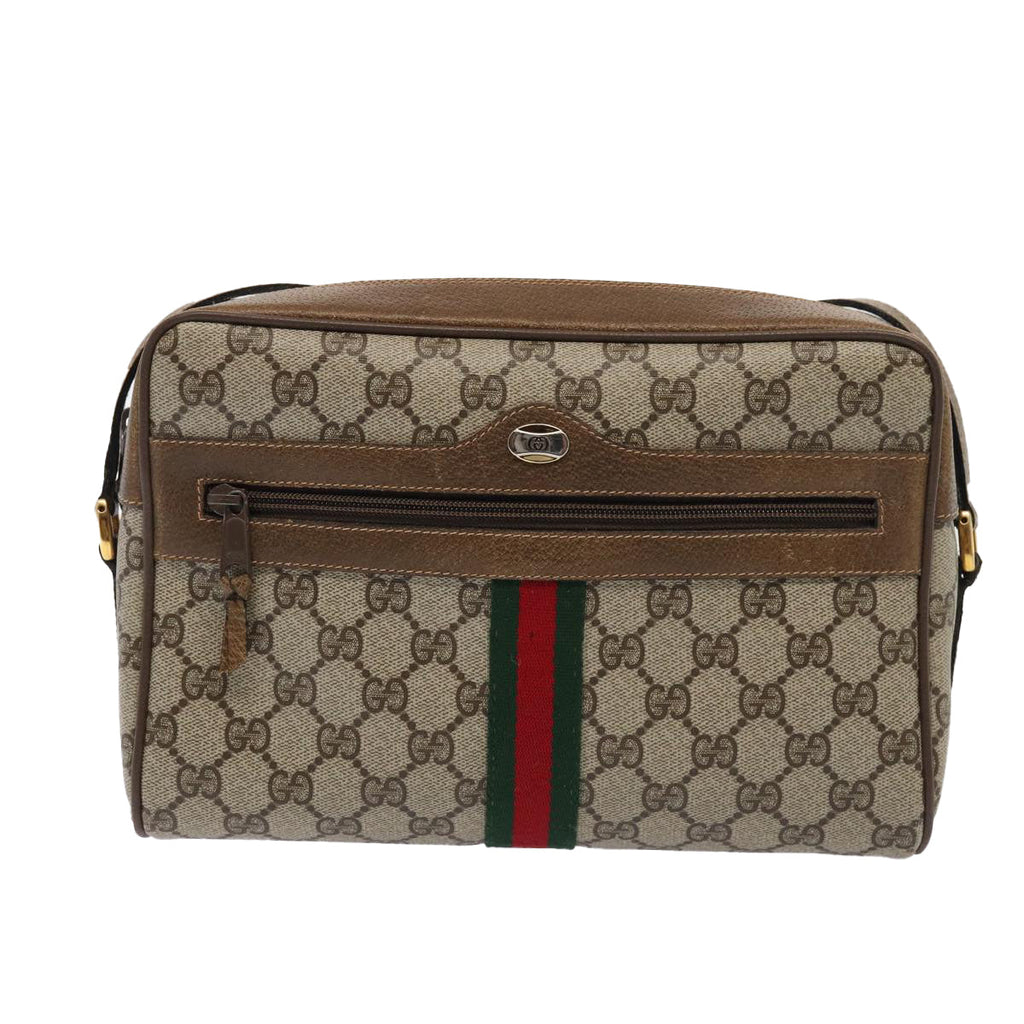 GUCCI GG Supreme Web Sherry Line Shoulder Bag PVC Beige Gold 86552