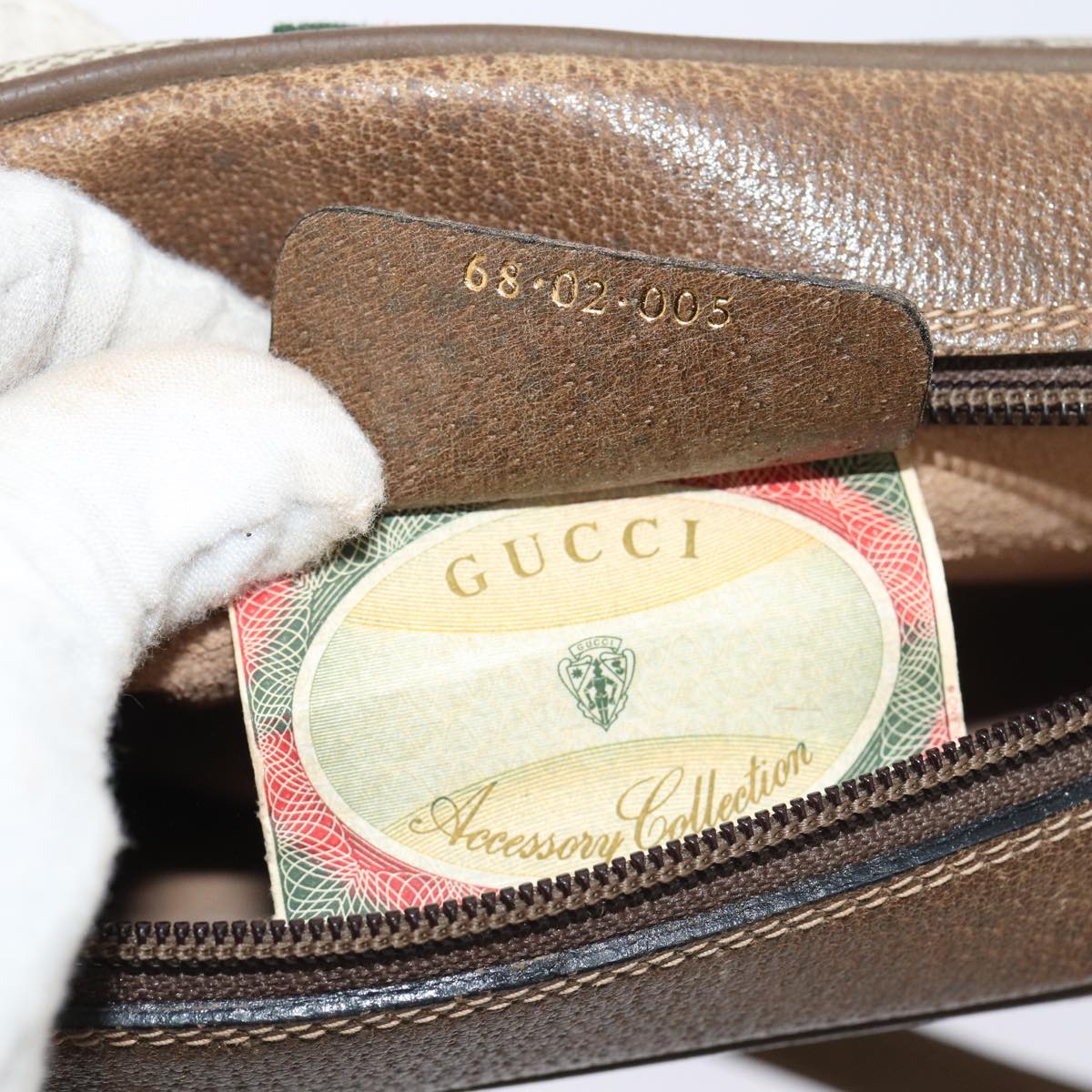 GUCCI GG Supreme Web Sherry Line Shoulder Bag PVC Beige Gold 86552