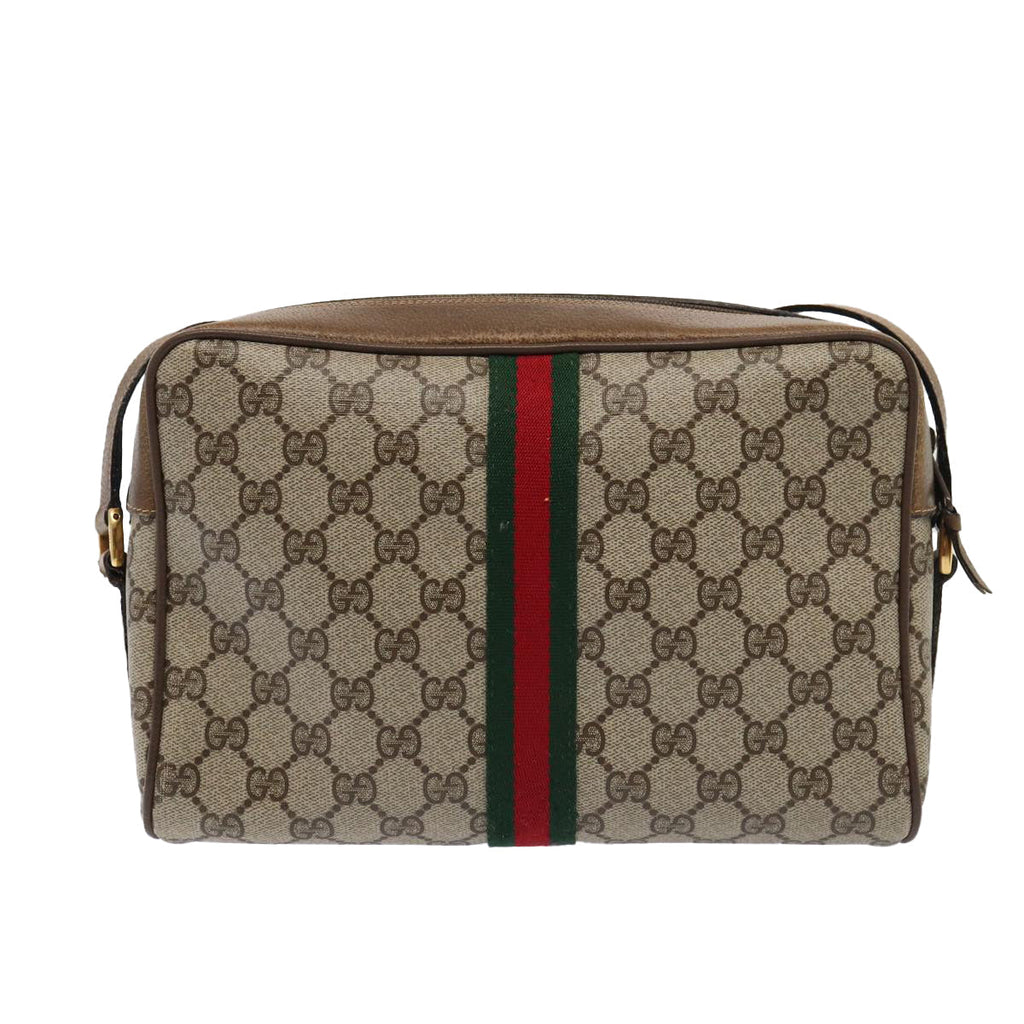 GUCCI GG Supreme Web Sherry Line Shoulder Bag PVC Beige Gold 86552