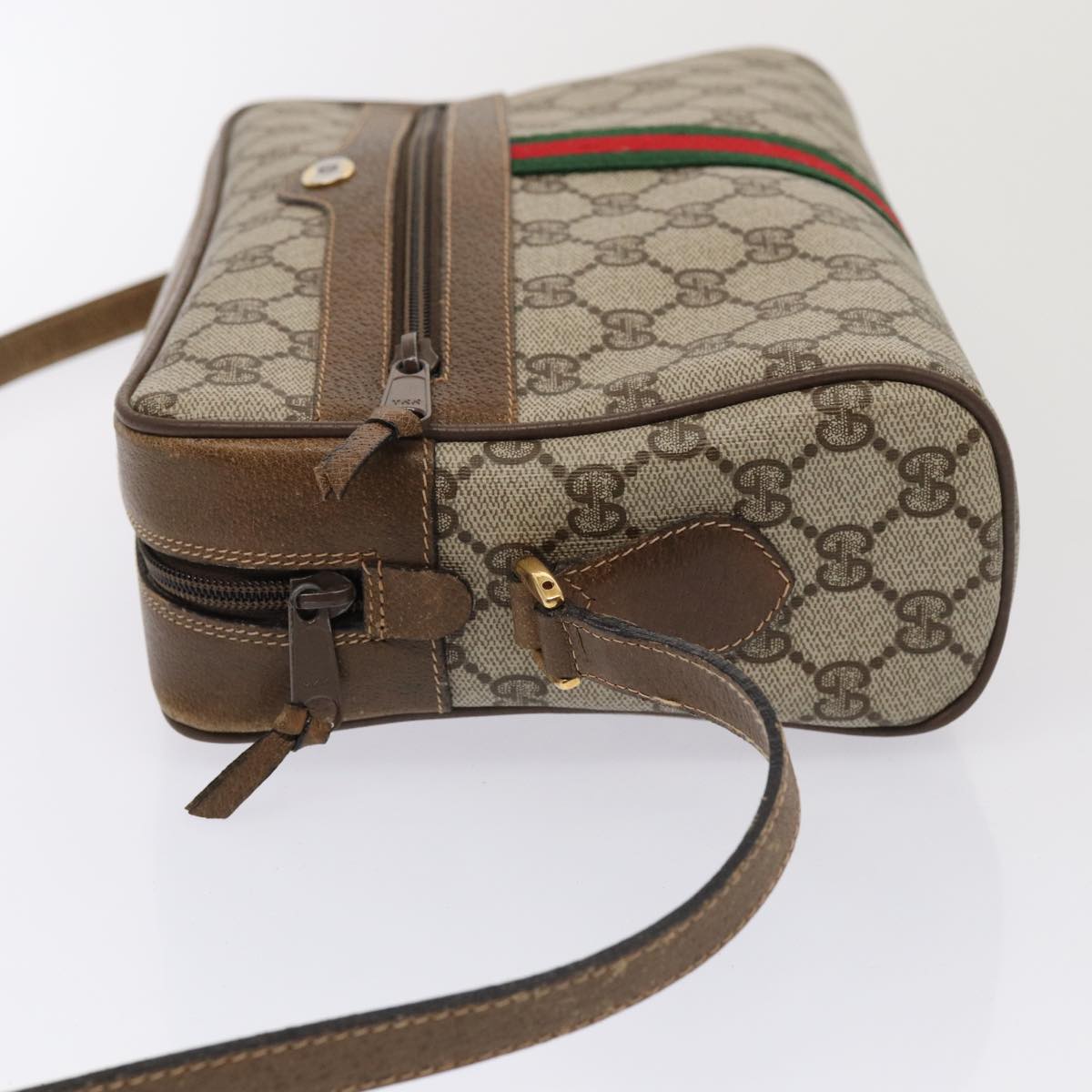 GUCCI GG Supreme Web Sherry Line Shoulder Bag PVC Beige Gold 86552