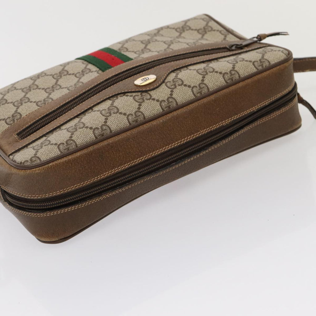 GUCCI GG Supreme Web Sherry Line Shoulder Bag PVC Beige Gold 86552