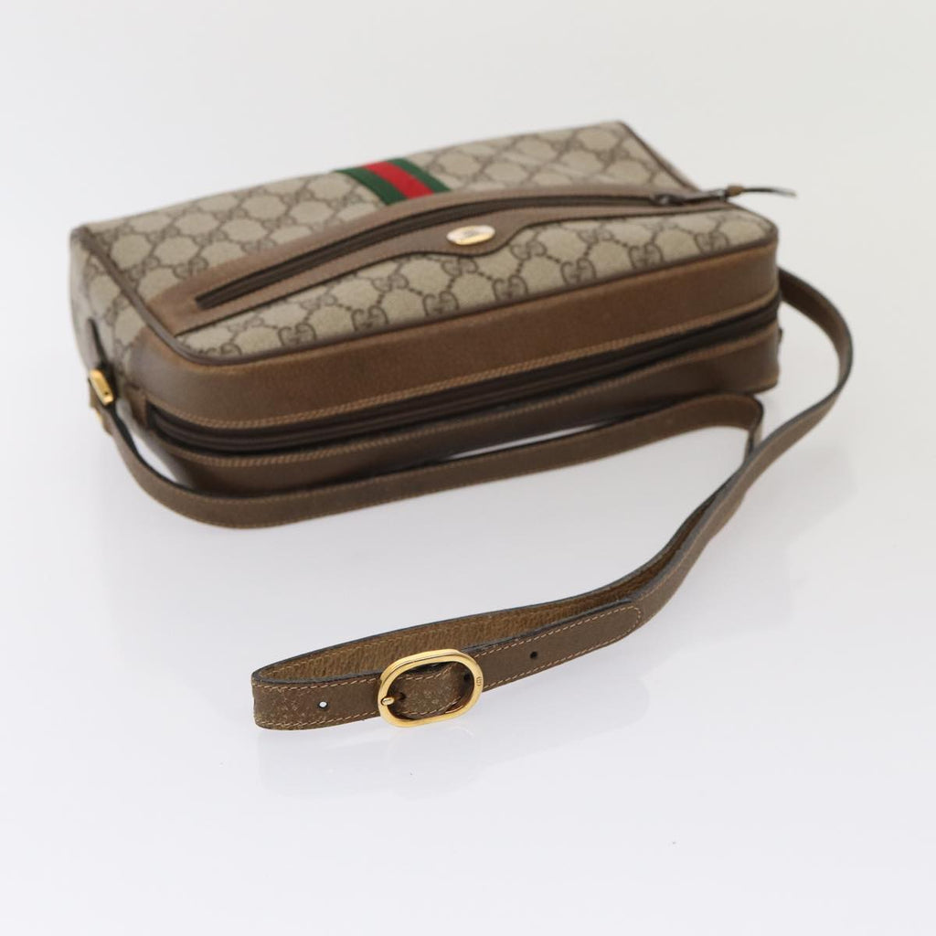 GUCCI GG Supreme Web Sherry Line Shoulder Bag PVC Beige Gold 86552