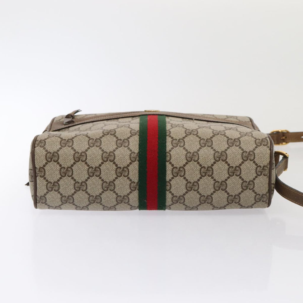 GUCCI GG Supreme Web Sherry Line Shoulder Bag PVC Beige Gold 86552