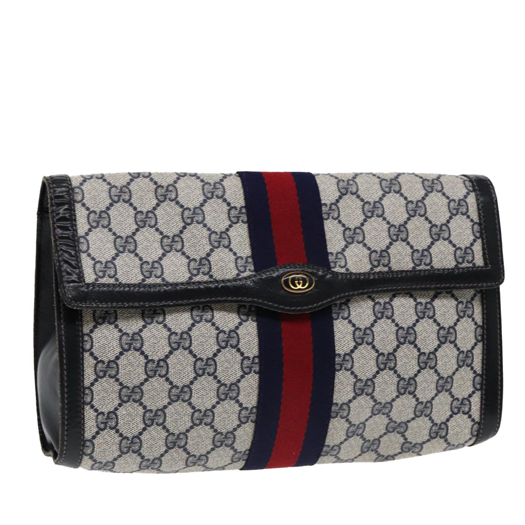 GUCCI GG Supreme Sherry Line Clutch Bag PVC Navy Gold 67 014 3087 86554