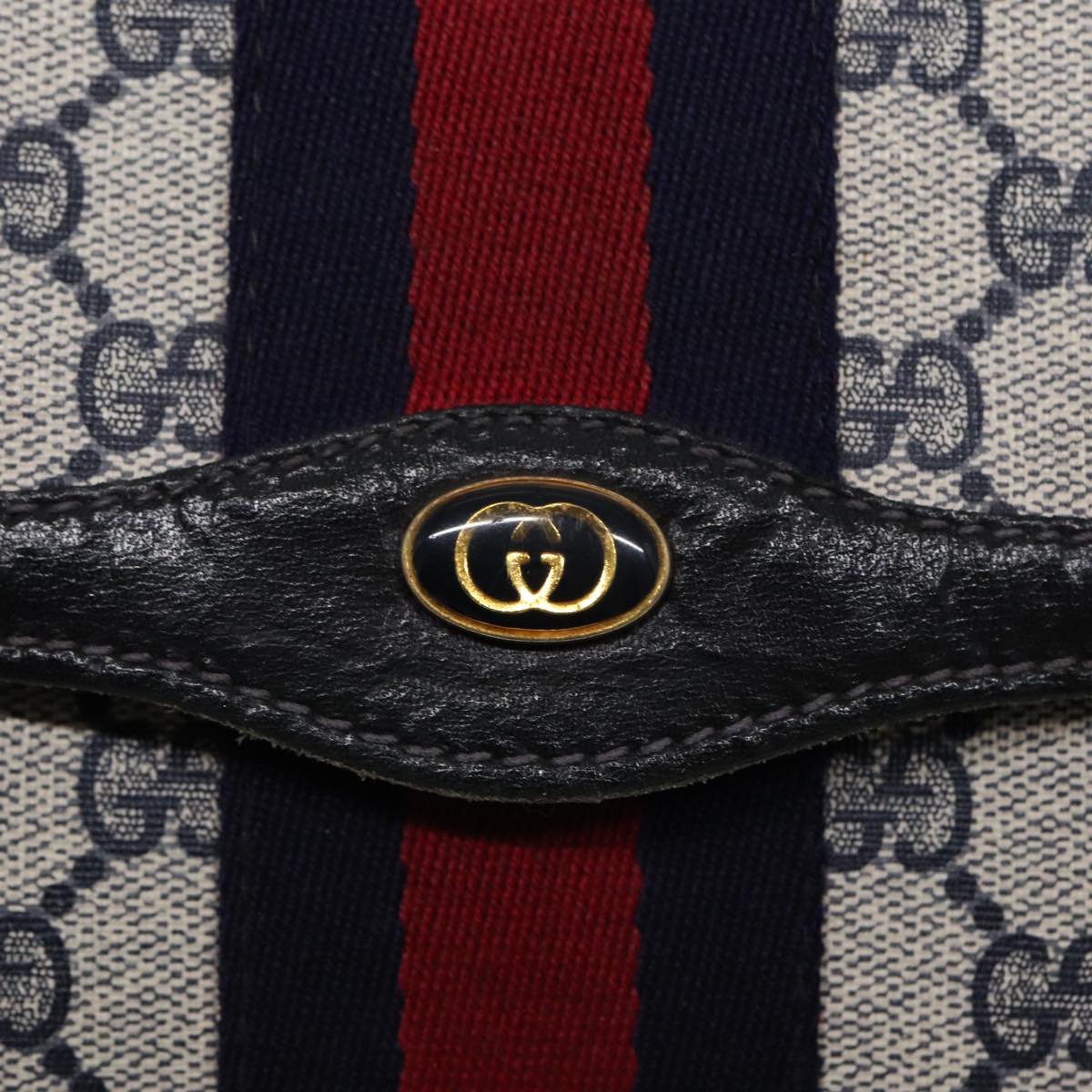 GUCCI GG Supreme Sherry Line Clutch Bag PVC Navy Gold 67 014 3087 86554